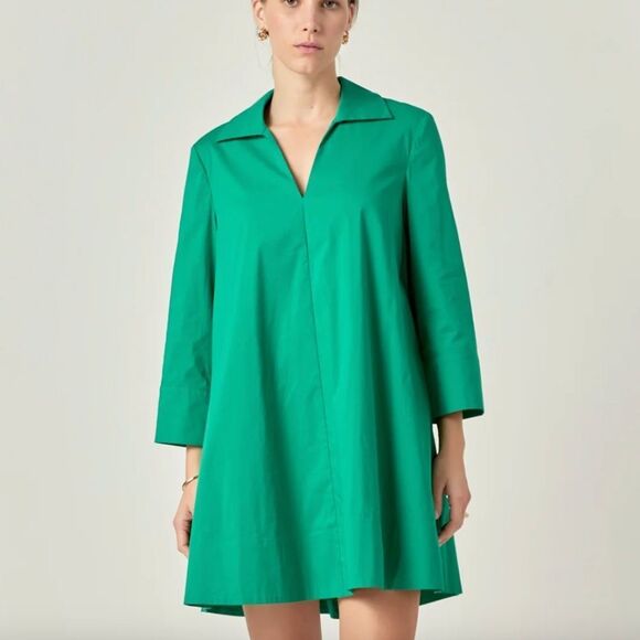 $120 NWT English Factory A-Line Kaftan Collar Dress Green Size MEDIUM‎ - Picture 2 of 5